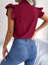 Load image into Gallery viewer, Tie  Neck Cap Sleeve Blouse
