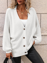 Load image into Gallery viewer, Button Down Horizontal-Ribbing Longline Cardigan
