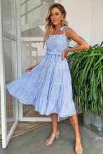 Load image into Gallery viewer, Striped Tie-Shoulder Tiered Dress
