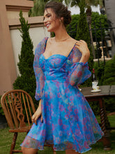 Load image into Gallery viewer, Floral Sweetheart Neck Balloon Sleeve Dress
