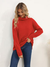 Load image into Gallery viewer, Slit Turtleneck Dropped Shoulder Sweater
