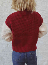 Load image into Gallery viewer, Cable-Knit Contrast Zip-Up Cardigan
