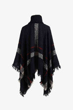 Load image into Gallery viewer, Plaid Turtleneck Raw Hem Poncho
