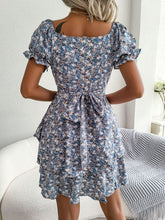 Load image into Gallery viewer, Floral Sweetheart Neck Flounce Sleeve Mini Dress
