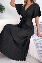 Load image into Gallery viewer, Pleated Flutter Sleeve Belted Dress
