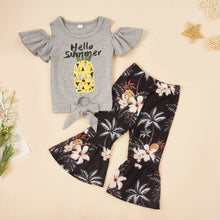 Load image into Gallery viewer, HELLO SUMMER Graphic Top and Floral Flare Pants Set
