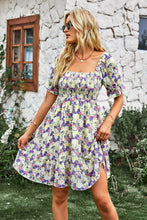 Load image into Gallery viewer, Floral Square Neck Smocked Frill Trim Dress

