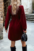 Load image into Gallery viewer, Notched Tie Waist Dropped Shoulder Mini Dress
