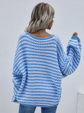 Load image into Gallery viewer, Striped Drop Shoulder V-Neck Pullover Sweater
