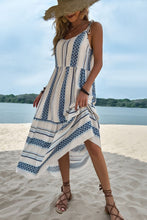 Load image into Gallery viewer, Geometric Print Tie-Shoulder Tiered Maxi Dress
