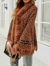 Load image into Gallery viewer, Leopard Fringe Hem Poncho
