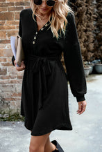 Load image into Gallery viewer, Notched Tie Waist Dropped Shoulder Mini Dress

