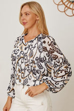 Load image into Gallery viewer, Printed Tie Neck Balloon Sleeve Blouse
