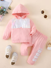 Load image into Gallery viewer, Baby Two-Tone Hoodie and Letter Graphic Joggers Set
