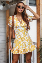 Load image into Gallery viewer, Printed Deep V Gathered Short Sleeve Mini Dress
