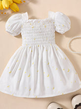 Load image into Gallery viewer, Baby Girl Printed Square Neck Smocked Dress
