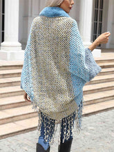 Load image into Gallery viewer, Color Block Open Front Fringe Hem Poncho
