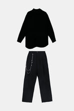 Load image into Gallery viewer, Button Down Asymmetrical Top and Chain Detail Pants Set
