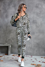 Load image into Gallery viewer, Leopard V-Neck Dropped Shoulder Loungewear Set
