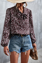 Load image into Gallery viewer, Printed Tie Neck Puff Sleeve Blouse
