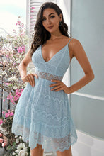 Load image into Gallery viewer, Decorative Button Spaghetti Strap Plunge Lace Dress
