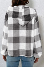 Load image into Gallery viewer, Plaid Quarter Button Dropped Shoulder Hoodie
