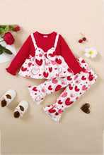 Load image into Gallery viewer, Girls Heart Print Bow Detail Sweater and Flare Pants Set
