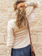 Load image into Gallery viewer, Lace Detail Half Button Long Sleve Knit Top
