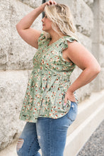 Load image into Gallery viewer, Plus Size Floral Flutter Sleeve Peplum Top
