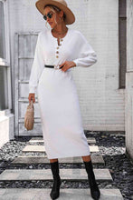 Load image into Gallery viewer, Notched Neck Dropped Shoulder Button-Down Midi Dress
