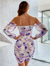 Load image into Gallery viewer, Floral Ruched Off-Shoulder Bodycon Dress
