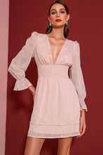 Load image into Gallery viewer, Smocked Waist Deep V Frill Trim Dress
