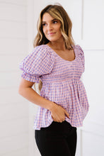 Load image into Gallery viewer, Davi &amp; Dani Youthful Days Full Size Run Gingham Smocked Babydoll Top
