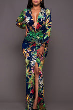 Load image into Gallery viewer, Printed Plunge Neck Leg Split Maxi Dress
