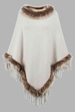 Load image into Gallery viewer, Faux Fur Trim Fringed Poncho
