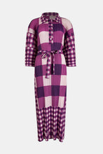 Load image into Gallery viewer, Plaid Accordion Pleated Tie Waist Collared Dress
