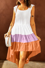Load image into Gallery viewer, Color Block Square Neck High-Low Midi Dress

