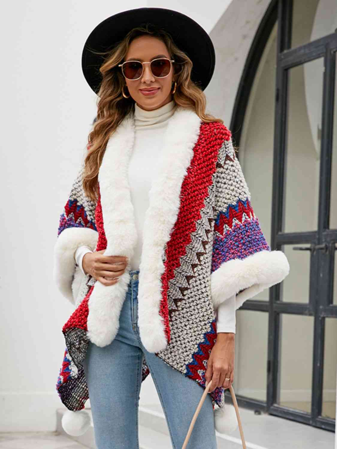 Color Block Open Front Poncho