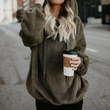 Load image into Gallery viewer, Full Size Quarter-Zip Drawstring Teddy Hoodie
