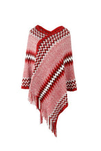 Load image into Gallery viewer, Fringe Hem Striped Cape Sleeve Poncho
