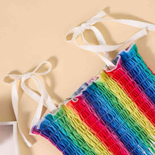 Load image into Gallery viewer, Rainbow Color Tie Shoulder Smocked Dress
