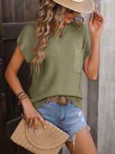 Load image into Gallery viewer, Pocketed Round Neck Cap Sleeve Sweater
