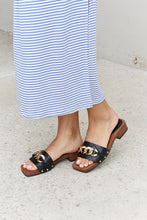 Load image into Gallery viewer, Forever Link Square Toe Chain Detail Clog Sandal in Black
