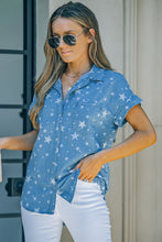 Load image into Gallery viewer, Star Print Button Front Denim Short Sleeve Shirt
