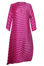 Load image into Gallery viewer, Striped Asymmetrical Pleated Round Neck Midi Dress
