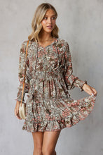 Load image into Gallery viewer, Floral Smocked Tie-Neck Frill Trim Dress
