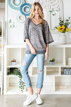 Load image into Gallery viewer, Heimish Full Size Leopard Contrast V-Neck Half Sleeve T-Shirt
