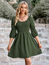 Load image into Gallery viewer, Swiss Dot Smocked Scoop Neck Dress
