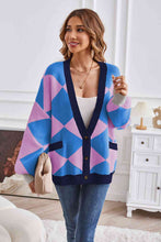 Load image into Gallery viewer, Geometric Lantern Sleeve Cardigan with Pockets
