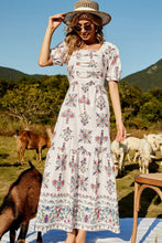 Load image into Gallery viewer, Floral Ruched Puff Sleeve Tiered Maxi Dress
